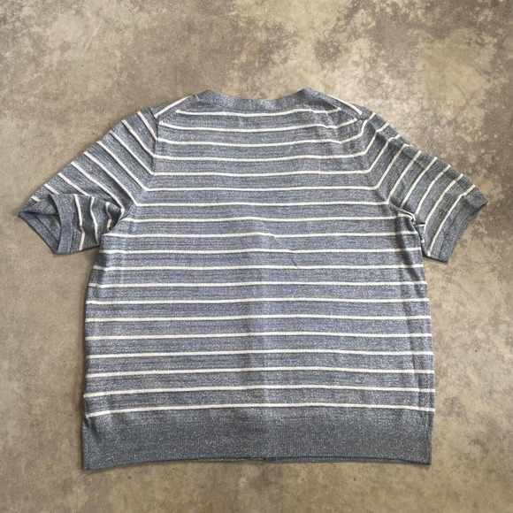 Talbots Sweater Womens 1X Cardigan Shimmer Striped Short Sleeve Button Stretch - Picture 6 of 9